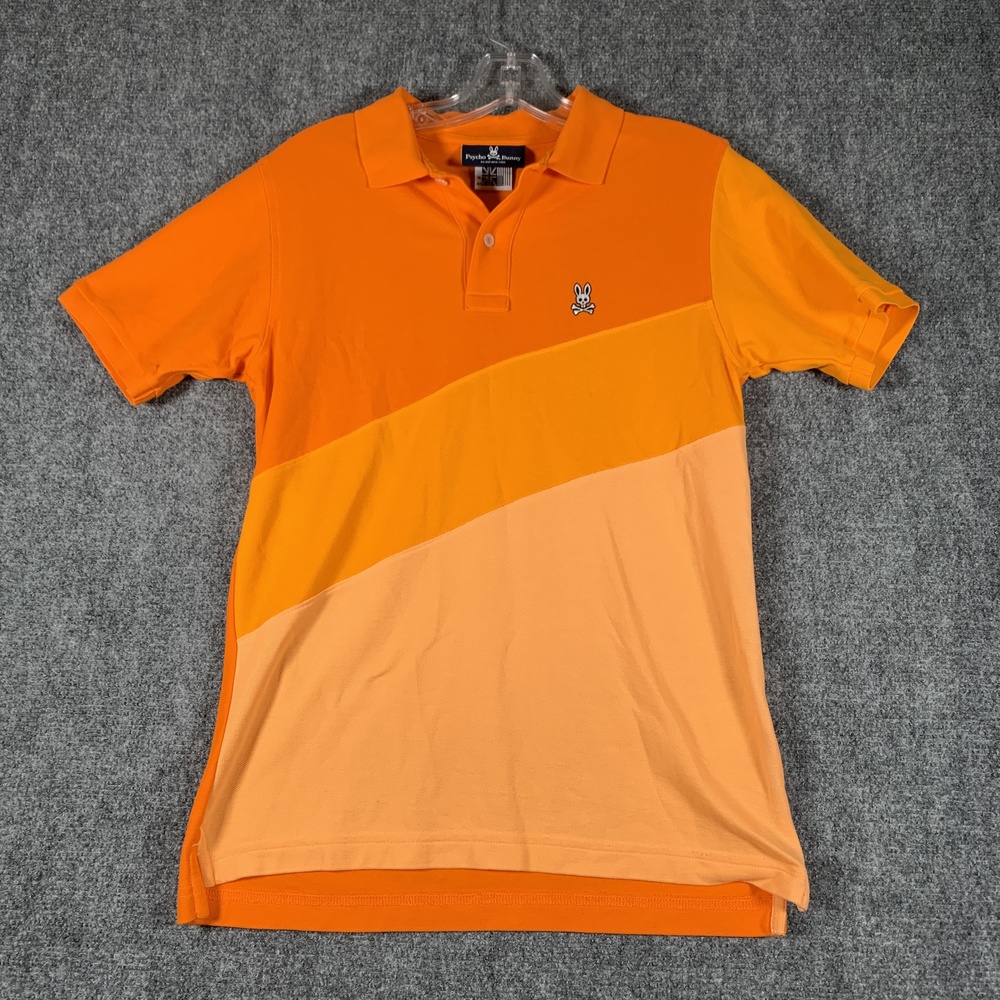 Psycho Bunny Polo Shirt Youth XL Orange Colorblock Pima Cotton Logo Short Sleeve